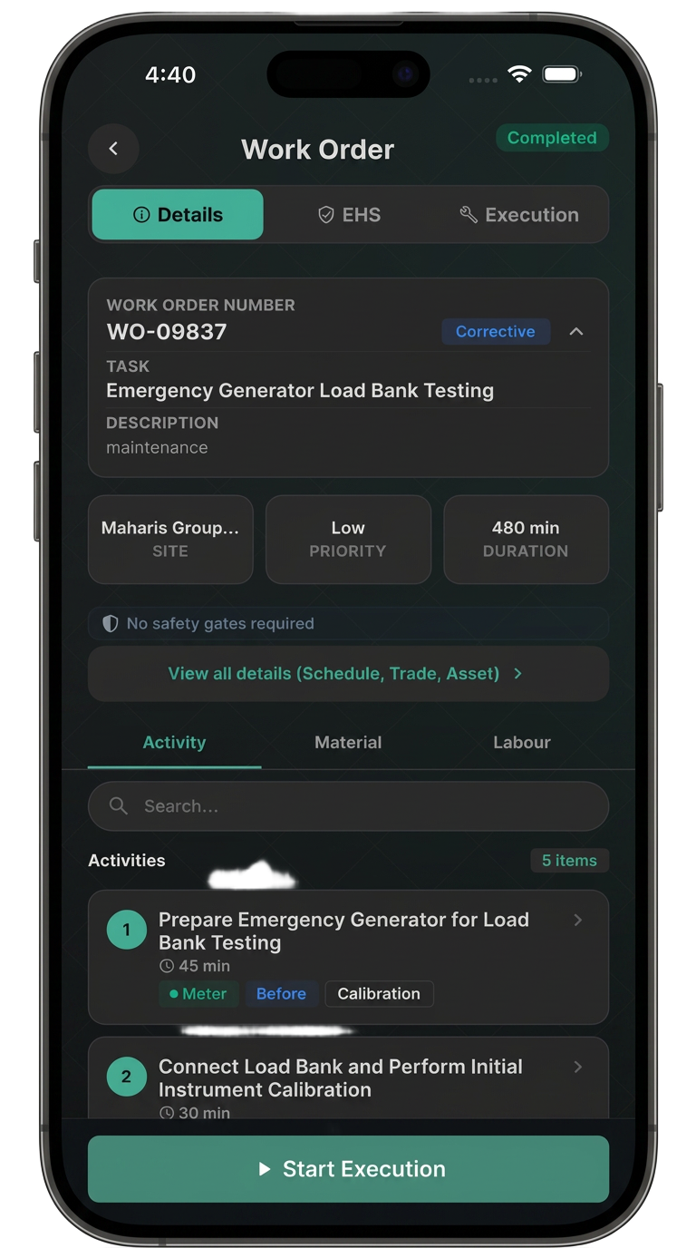 ALFREDx app — Work order on Mobile